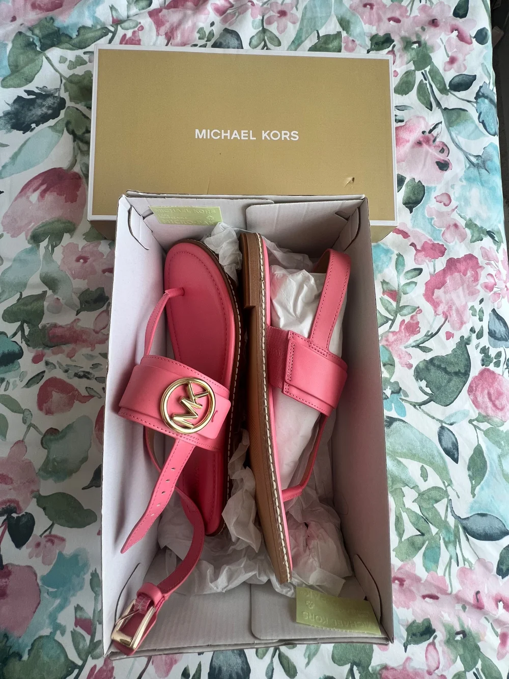 Michael Kors Tea Rose Faux Leather Thong Sandals with Logo Accent